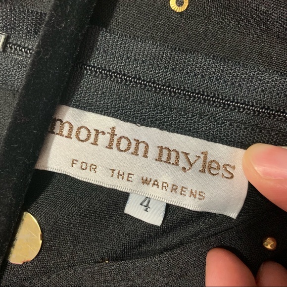 Vintage Morton Myles Embellished Bodysuit Stud Pearl Black USA 80s 4 - Picture 2 of 5